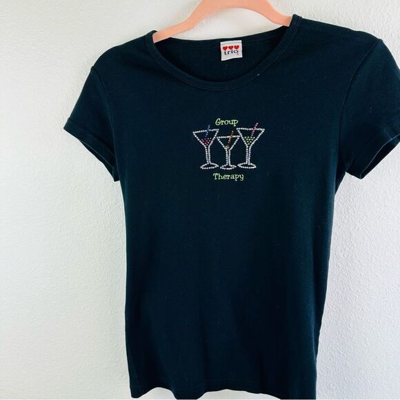 Trio Black Group Therapy Crystal Cocktail Tee No Size Tag Fits Like XS - Picture 1 of 4